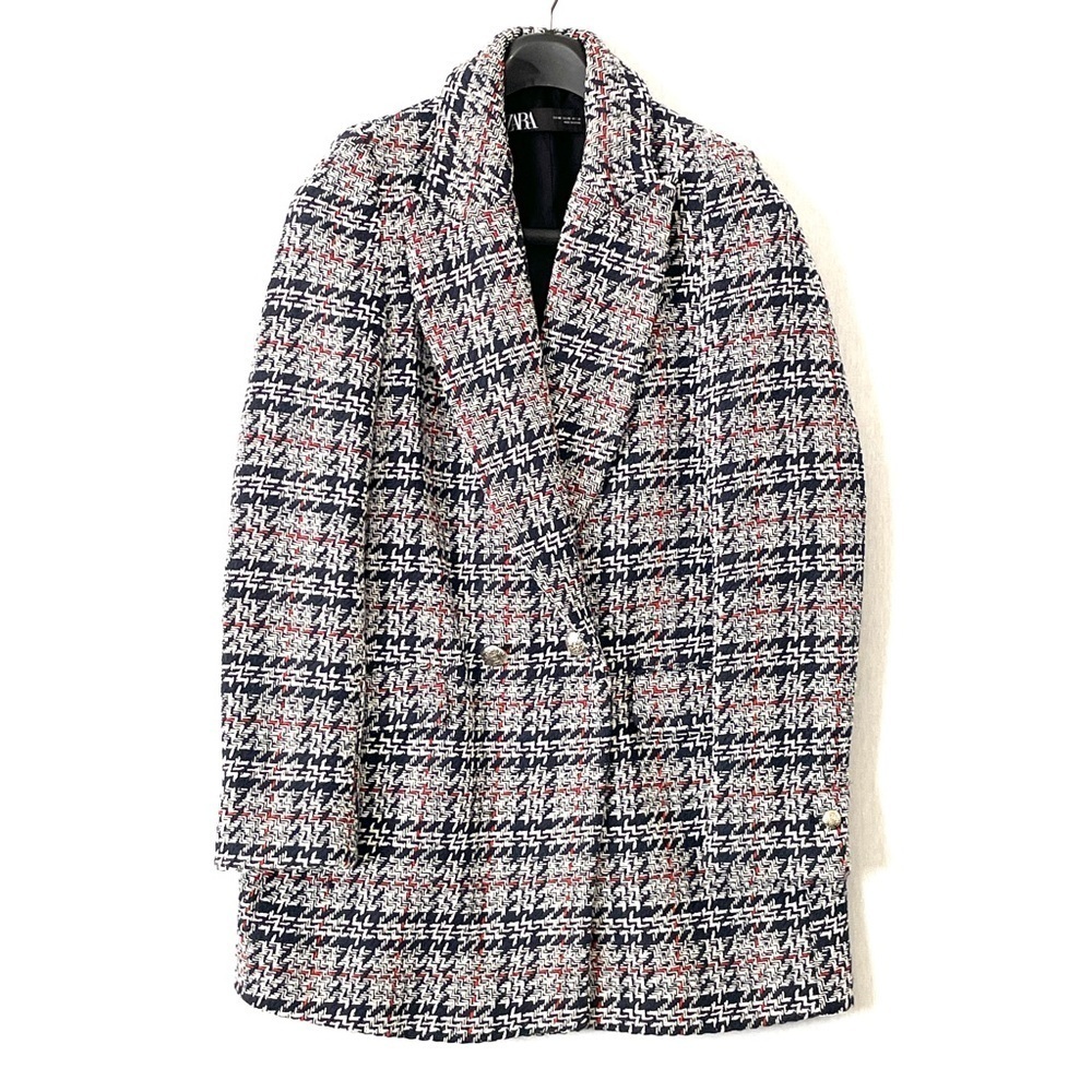 ZARA Plaid Double Breasted Tweed Blazer - Picture 3 of 14